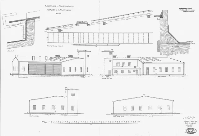 Tegning af Mariager Stations remise.