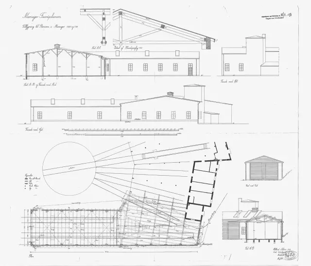 Tegning af Mariager Station - Tilbygning til remisen.