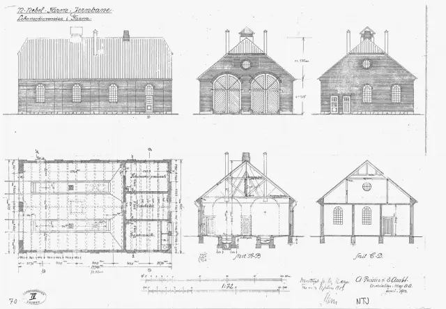 Tegning af Tarm Stations remise.