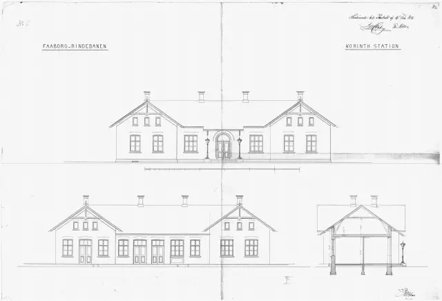 Tegning af Korinth Station.
