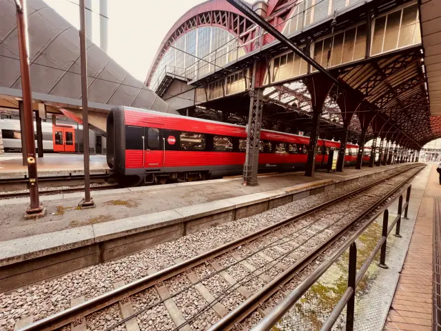 Billede af tog ud for København Hovedbanegård.