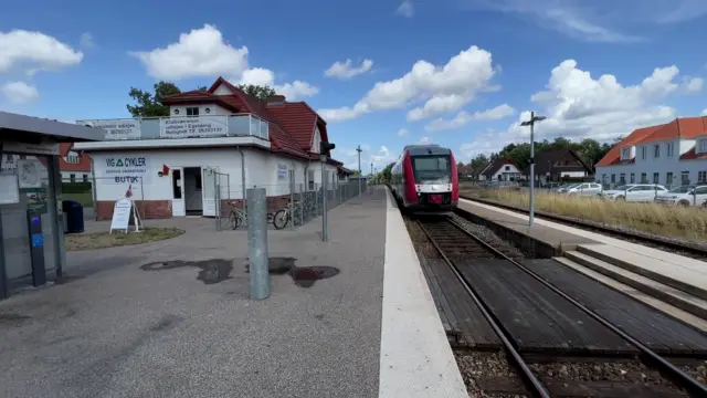 Billede af tog ud for Vig Station.