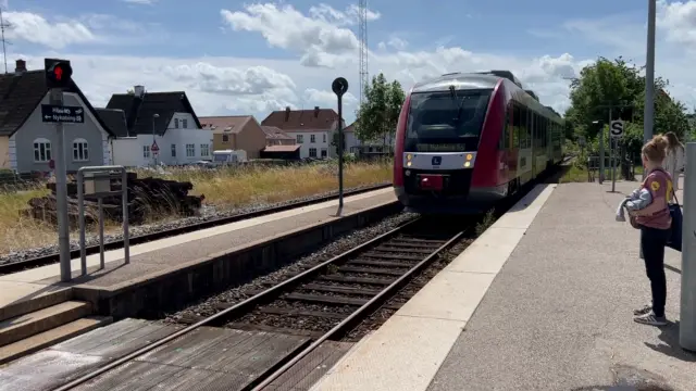Billede af tog ud for Vig Station.