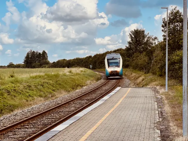 Billede af tog ud for Jegum Station.