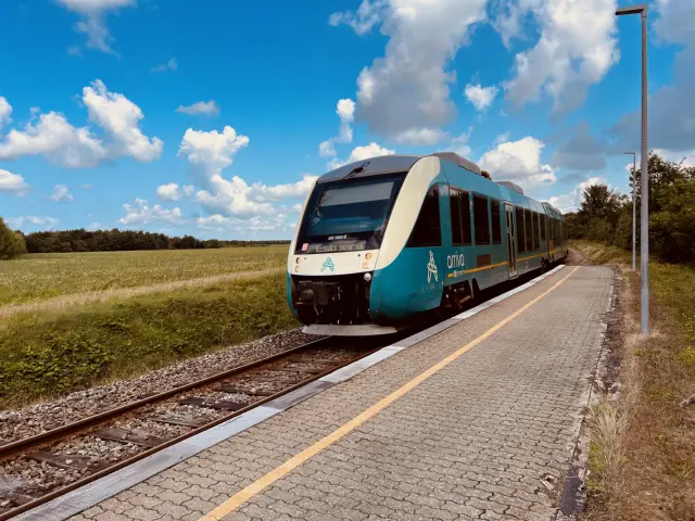 Billede af tog ud for Jegum Station.
