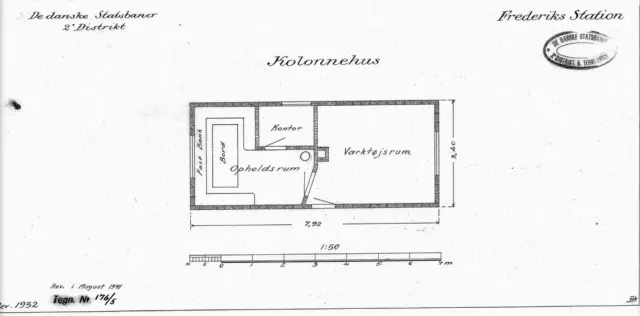 Tegning af Frederiks Holdeplads Kolonnehus.