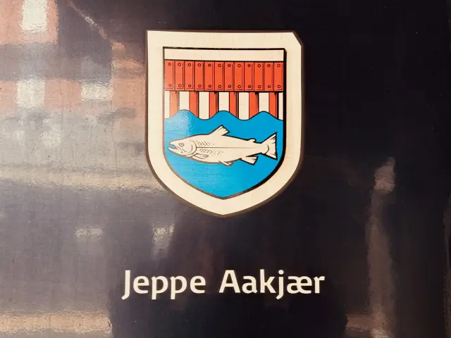 Billede af Skives byvåben og navngivet "Jeppe Aakjær" på siden af DSB MF 5019 fotograferet ud for København Hovedbanegård.