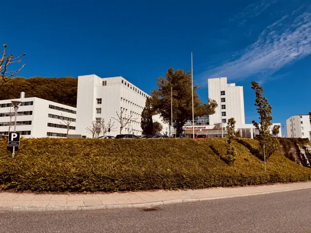 Billede af Vejle Sygehus ud for Vejle Sygehus Station.