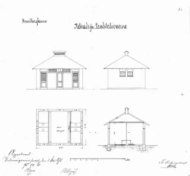Tegning af  Højby (Fyn) Stations retirade.